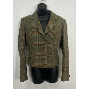 Vintage Fitted Blazer Jacket Womens Brown Tweed Wool Korea Benefits Charity